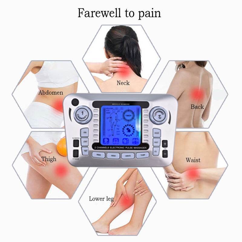 Massageador pulsante elétrico, estimulador muscular, 12 modos, terapia digital, máquina de massagem, alívio da dor, ferramenta de cuidados de saúde