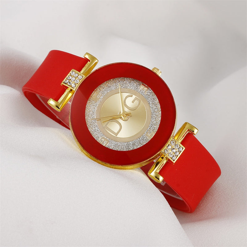 Relógio DQG quartzo feminino pulseira de silicone